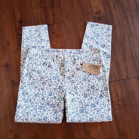 MADEWELL Skinny Ankle Jeans Floral Pattern Mid Rise, Size 28 White/blue - Picture 7 of 10